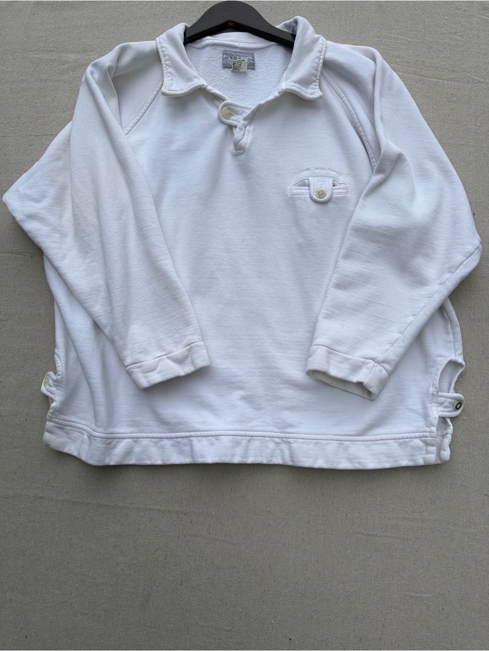 Vintage B.U.M. equipment White Pullover Sweatshirt - Men's Long Sleeve